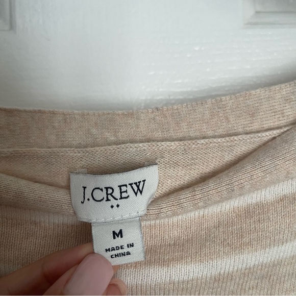 J. Crew Striped boatneck tunic sweater tan ivory thin stripe cotton BC543 medium - Picture 8 of 11